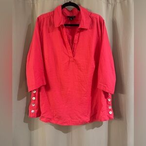 Women's Pink Tahari Button-Sleeve Top